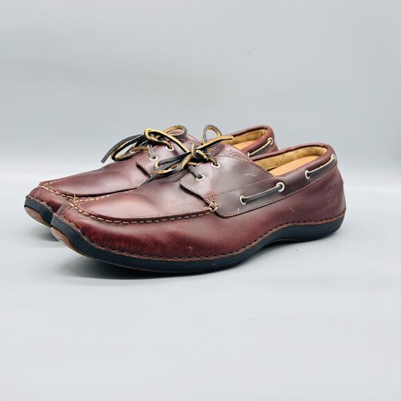 Timberland Shoes Mens 13 Brown Leather Boat Deck Moc Toe Lace Up Casual Comfort - Picture 3 of 11